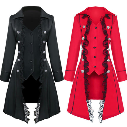 Women Renaissance Steampunk Jacket, Medieval Halloween Costumes Gothic Victorian Pirate Tailcoat Frock Coat