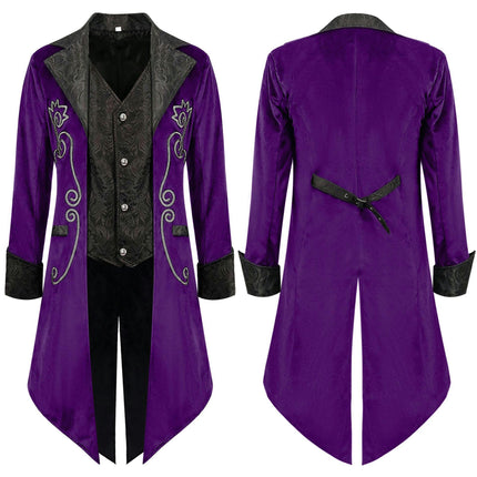 Medieval Steampunk Tuxedo Halloween Men's Costumes, Renaissance Gothic Jacket Warlock Dresses