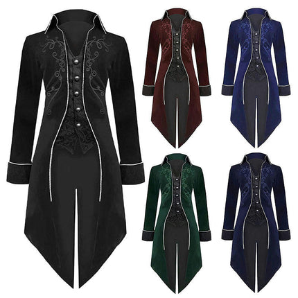 Medieval Steampunk Tuxedo Halloween Men's Costumes, Renaissance Gothic Jacket Warlock Dresses