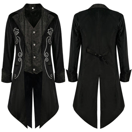 Medieval Steampunk Tuxedo Halloween Men's Costumes, Renaissance Gothic Jacket Warlock Dresses