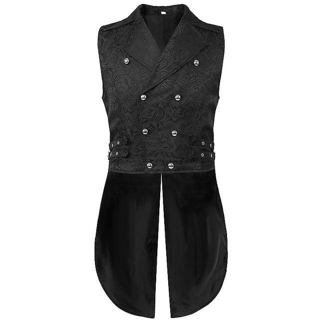 Mens Gothic Steampunk Double Breasted Jacquard Brocade Vest Waistcoat Sleeveless Tailcoat