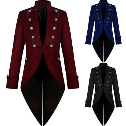 Mens Steampunk Vintage Tuxedo Gothic Victorian Double Breasted Dress Uniform Halloween Costume