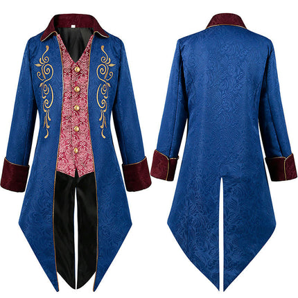 Halloween Tuxedo Medieval Retro Costume Mid-Length Punk Men's Coat