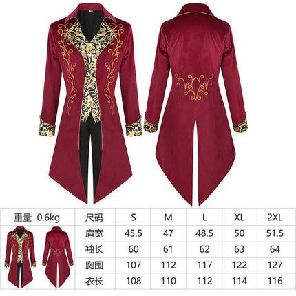 Halloween Tuxedo Medieval Retro Costume Mid-Length Punk Men's Coat