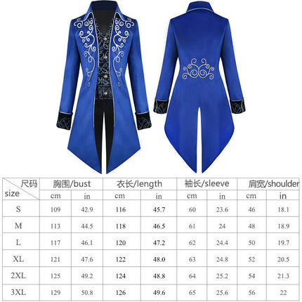 Halloween Tuxedo Medieval Retro Costume Mid-Length Punk Men's Coat