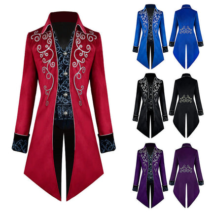 Halloween Tuxedo Medieval Retro Costume Mid-Length Punk Men's Coat