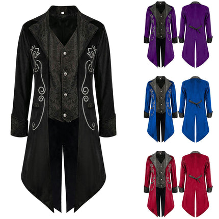 Men's Halloween Steampunk Retro Tuxedo Medieval Gothic Velvet Embroidered Tuxedo Jacket