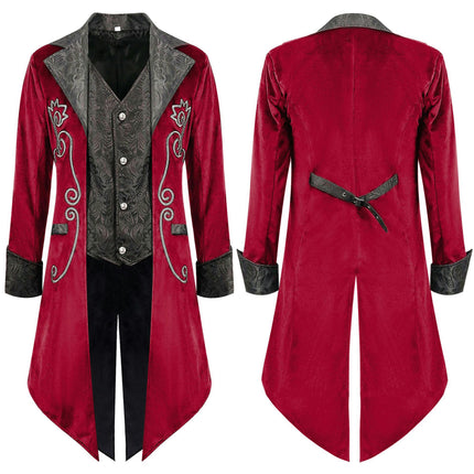 Men's Halloween Steampunk Retro Tuxedo Medieval Gothic Velvet Embroidered Tuxedo Jacket