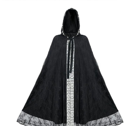 Halloween Party Medieval Lace Cloak Gothic Long Hooded Big Cloak