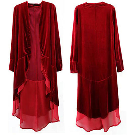 Halloween Women's Fashion Front Placket Velvet Cardigan Jacket Asymmetric Chiffon Hemmed