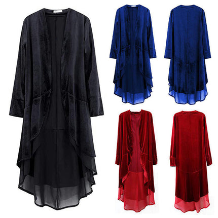 Halloween Women's Fashion Front Placket Velvet Cardigan Jacket Asymmetric Chiffon Hemmed