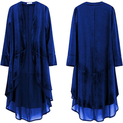 Halloween Women's Fashion Front Placket Velvet Cardigan Jacket Asymmetric Chiffon Hemmed