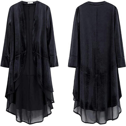 Halloween Women's Fashion Front Placket Velvet Cardigan Jacket Asymmetric Chiffon Hemmed