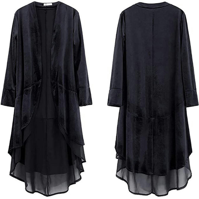 Halloween Women's Fashion Front Placket Velvet Cardigan Jacket Asymmetric Chiffon Hemmed