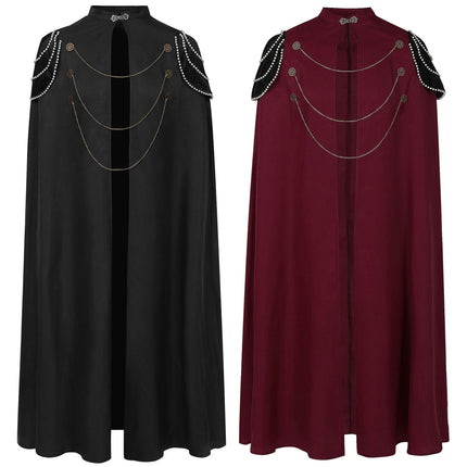 Medieval Royal Cloak Men's and Women's Vintage Beaded Gear Chain Hooded Cloak Performance Costume