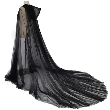 Halloween Tulle Mesh Adult Solid Color Hooded Cloak Vampire Wedding Bridal Cloak Women's Cloak