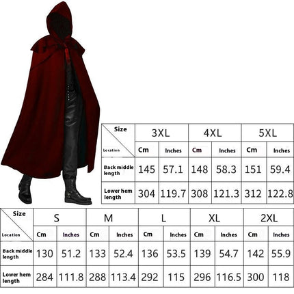 Mens Medieval Hooded Jacket Gothic Coat Halloween Devil Wizard Long Cloak