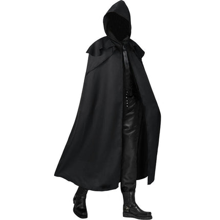 Mens Medieval Hooded Jacket Gothic Coat Halloween Devil Wizard Long Cloak