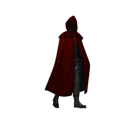 Mens Medieval Hooded Jacket Gothic Coat Halloween Devil Wizard Long Cloak