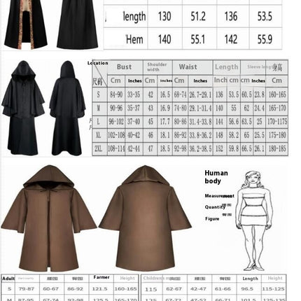 Men's and Women's Halloween Costumes Grim Reaper Hooded Cloak Medieval Long Cloak Cape