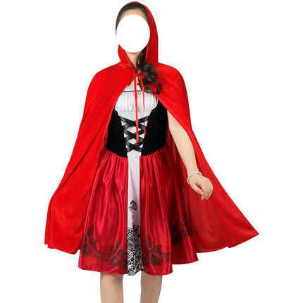 Women Little Red Riding Hood Costume Halloween Hood Cape Party Dressm