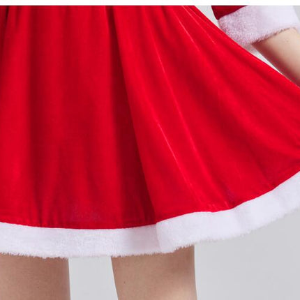 Women's 2 Pc Mrs Claus Santa Christmas Costume with Hooded Dress  Belt