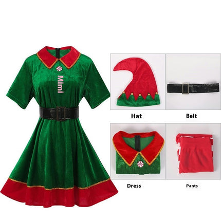 Womens Christmas Elf Holiday Costumes Dress and Hat sock for Women