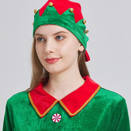 Womens Christmas Elf Holiday Costumes Dress and Hat sock for Women