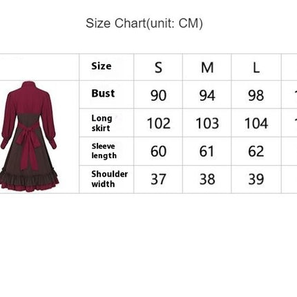 Women's Halloween Medieval Vintage Dress Lapel Button Ruffled Edge Hem Dress