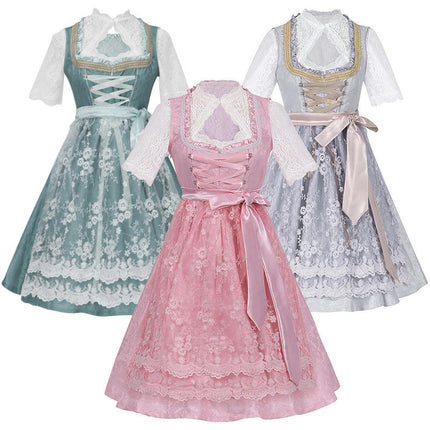 Women's 3-pieces German Dirndl Dress Costumes for Bavarian Oktoberfest Halloween Carnival