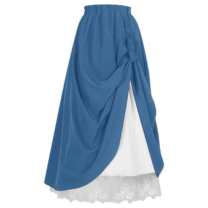 Women's Renaissance Skirt Victorian Peasant Double-Layer Long Skirt