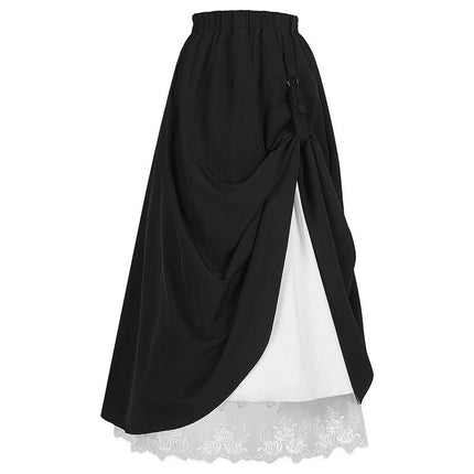 Women's Renaissance Skirt Victorian Peasant Double-Layer Long Skirt