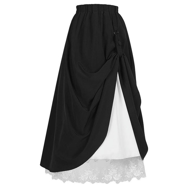 Women's Renaissance Skirt Victorian Peasant Double-Layer Long Skirt