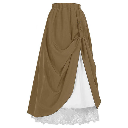 Women's Renaissance Skirt Victorian Peasant Double-Layer Long Skirt