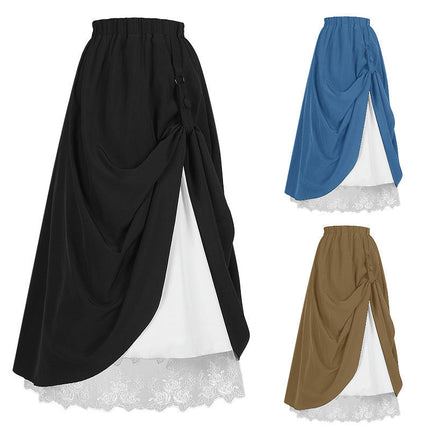 Women's Renaissance Skirt Victorian Peasant Double-Layer Long Skirt