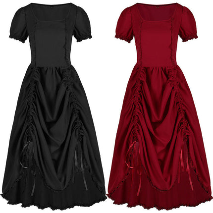 Women Steampunk Gothic High Low Web Vintage Punk Drawstring Dresses