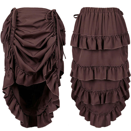 Women's Steampunk Skirt Ruffle High Low Outfits Gothic Plus Size Pirate Dressing