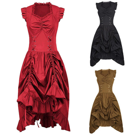 Women's Halloween Pleated Dress Steampunk Gothic Victorian Sleeveless Dress