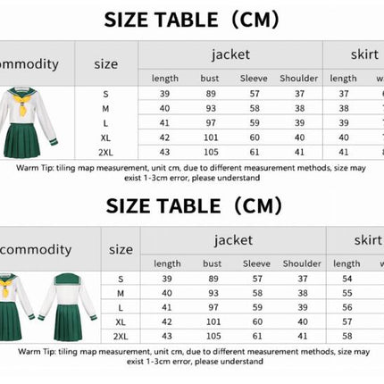 Schoolgirl Sailor Uniform Green Pleated Skirt Anime Cosplay Costume with Socks Set