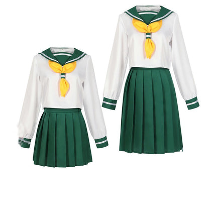 Schoolgirl Sailor Uniform Green Pleated Skirt Anime Cosplay Costume with Socks Set