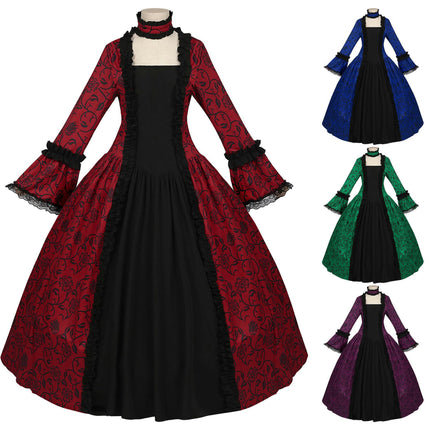 Women's Rococo Ball Gowns Printed Costumes Long Gothic Victorian Gowns Masquerade Theme Dresses