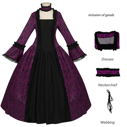 Women's Rococo Ball Gowns Printed Costumes Long Gothic Victorian Gowns Masquerade Theme Dresses