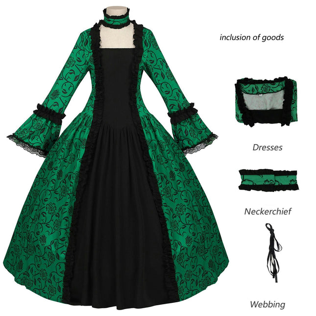 Women's Rococo Ball Gowns Printed Costumes Long Gothic Victorian Gowns Masquerade Theme Dresses