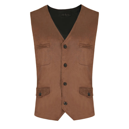 Men's Halloween Vintage V-Neck Vest Medieval Steampunk Single Breasted Short Vest