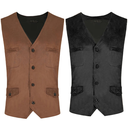 Men's Halloween Vintage V-Neck Vest Medieval Steampunk Single Breasted Short Vest