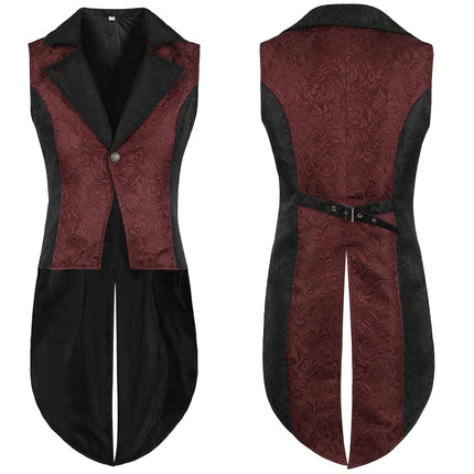 Mens Halloween Sleeveless Vest Tuxedo Medieval Steampunk Costume