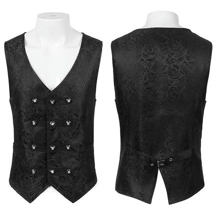 Mens Medieval Jacquard 3-Breasted Vintage Vest Gothic Long Dress Vest Halloween Vest