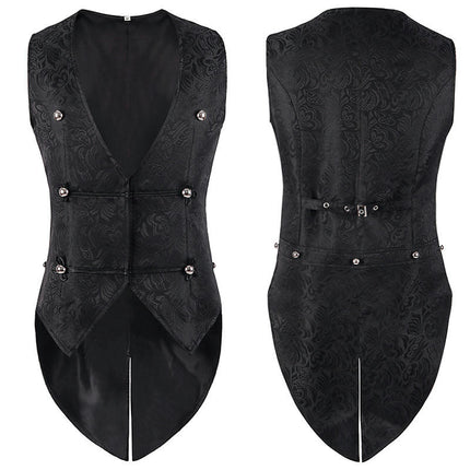 Men's Black Vest Waistcoat Tailcoat Black Brocade Damask Gothic Steampunk Victorian/Tail Coat