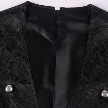 Men's Black Vest Waistcoat Tailcoat Black Brocade Damask Gothic Steampunk Victorian/Tail Coat