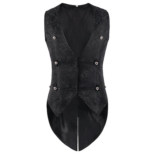 Men's Black Vest Waistcoat Tailcoat Black Brocade Damask Gothic Steampunk Victorian/Tail Coat